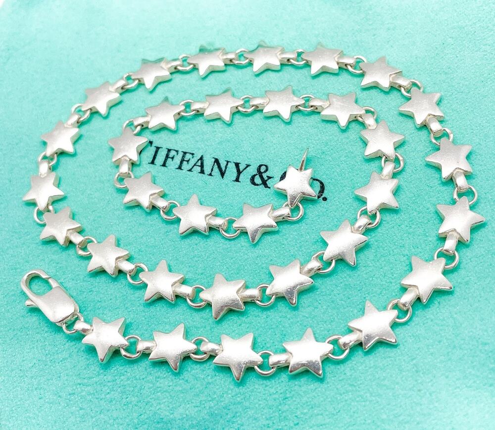 Tiffany & Co. Sterling Silver Puff Star Link Necklace 17"